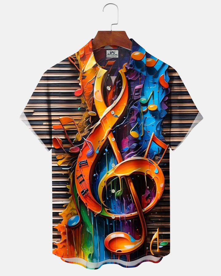 Alohadaddy® Men’s Short-Sleeve Button-Down Shirt  Vintage Musical Note Print with Pocket