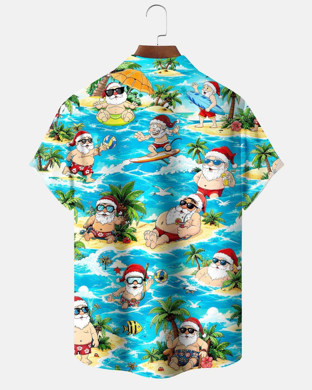 Alohadaddy® Men’s Short-Sleeve Button-Down Shirt  Hawaiian-Style Santa Claus Print with Pocket