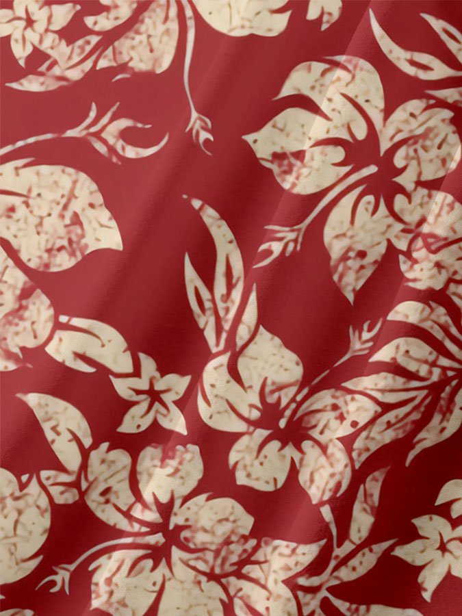 Chemise à manches courtes à revers avec motif de plantes, de fleurs et de feuilles de la série hawaïenne Alohadaddy Holiday Style