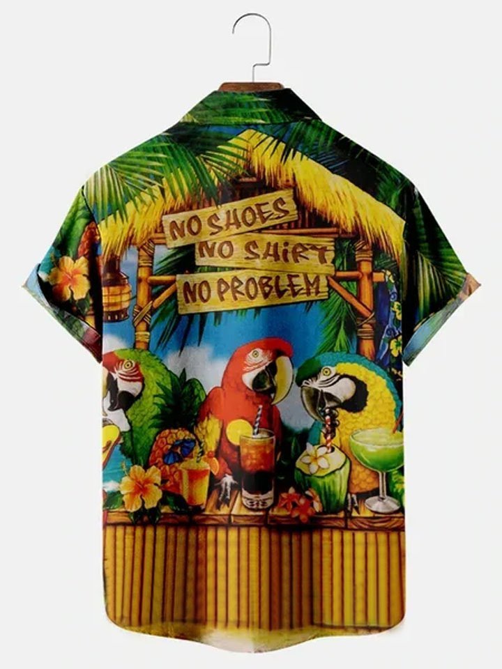 Camisas hawaianas Alohadaddy Holiday Parrot Son las 5 en punto en algún lugar Camisas hawaianas Arte de cóctel Camisas hawaianas elásticas de gran tamaño