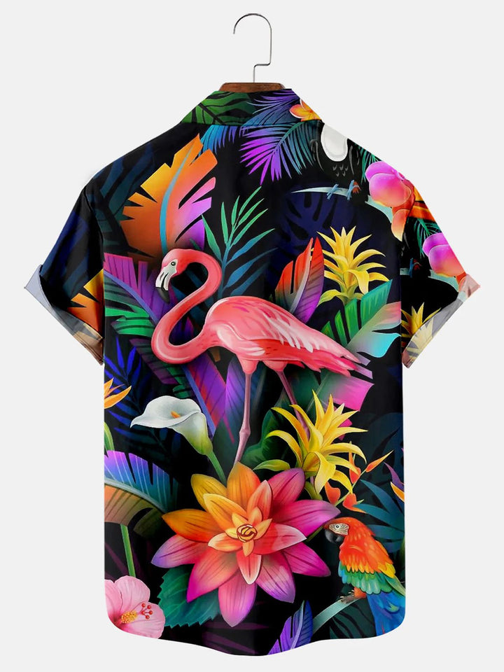 Flamingo Bird With Tropical Flowers Print Men&