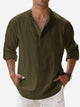 Alohadaddy Vintage Casual Basic Cotton Linen Long Sleeve Band Collar Shirts Breathable Comfortable Camp Shirts