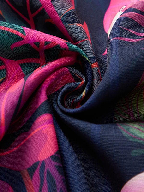 Chemise hawaïenne décontractée à manches courtes pour hommes avec imprimé flamant botanique