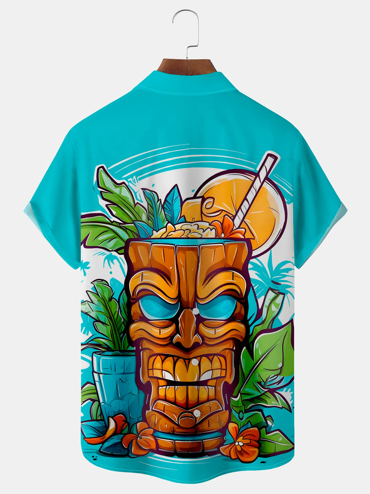Camisa de manga corta con bolsillo abotonado y estampado de árbol de coco Tiki de Alohadaddy para hombre