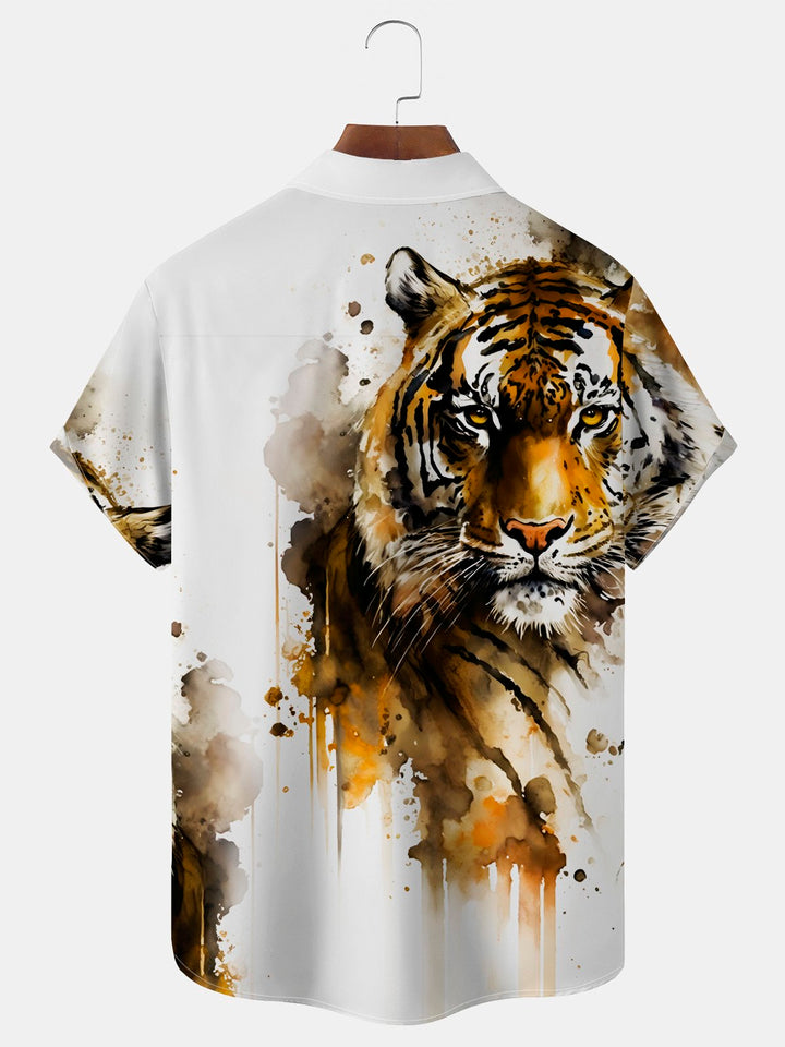 Chemise décontractée pour homme Alohadaddy Tiger avec poche à boutons et motif animalier amusant de dessin animé Aloha