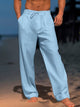 Alohadaddy Men's Beach Daily Loose Linen Elastic Waist Drawstring Trousers