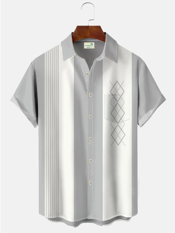 Alohadaddy Pocket Vintage Bowling Geometric Print Beach Men&