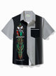 Alohadaddy Vintage Pinstripe Rat Fink Panel BowIing Printed Chest Pocket Shirt Large Size Men's Shirt