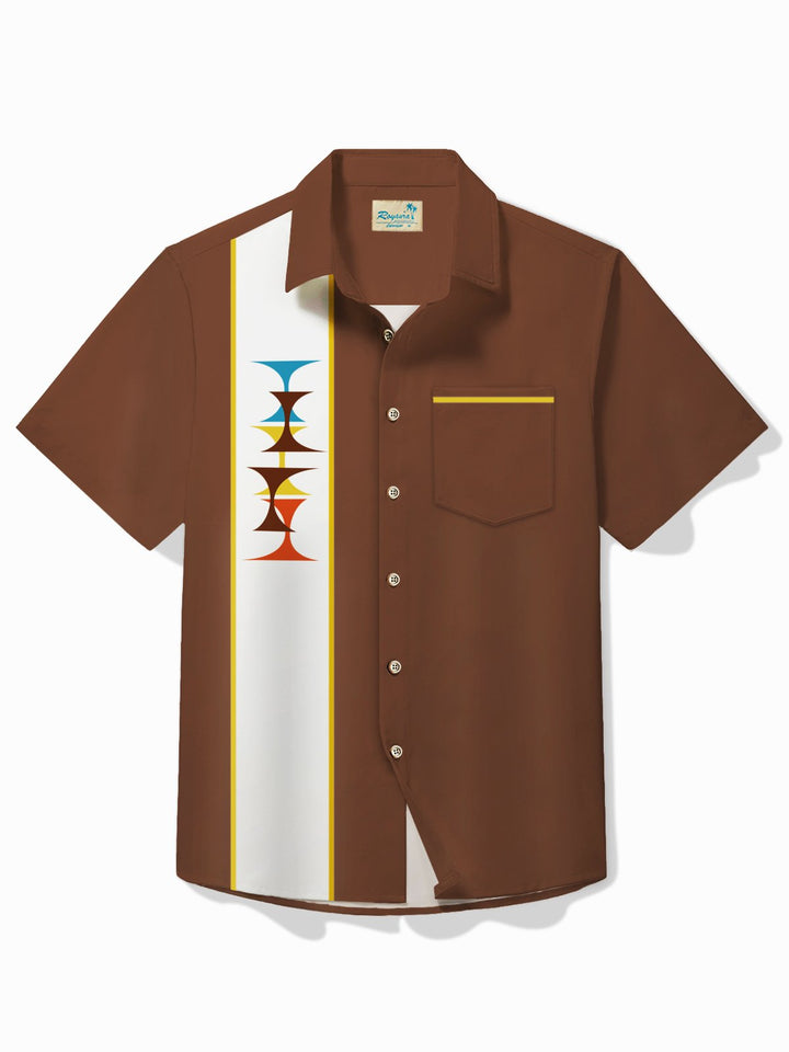 Camisa de acampada con bolsillo elástico y estampado geométrico medieval de bolos para hombre de Alohadaddy Vintage, talla grande