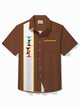 Alohadaddy Vintage Men's Bowling Medieval Geometric Art Print Shirt Stretch Pocket Camping Shirt Big Tall