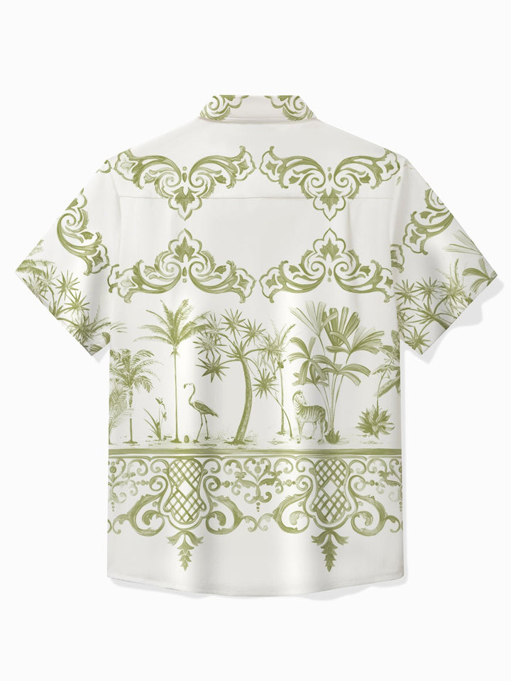 Alohadaddy Vintage Palm Tree Print Chest Pocket Shirt Plus Size Men&
