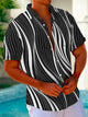 Alohadaddy Retro Creative Art Stripe Print Men's Button Pocket Short Sleeve Shirt