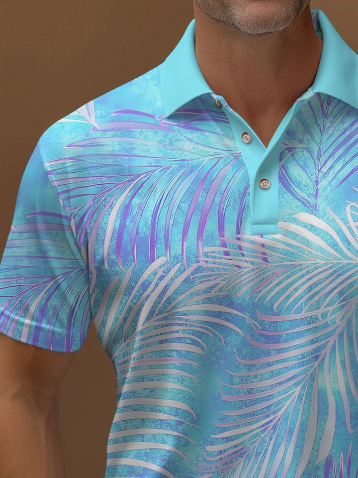 Polo elástico con estampado de plantas hawaianas y degradado de Alohadaddy, cómodo y para acampar, talla grande
