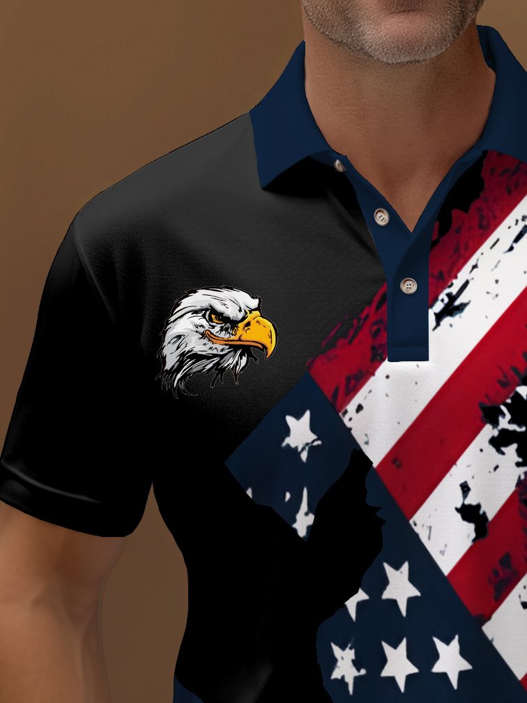 Alohadaddy - Polo con estampado de águila y bandera estadounidense para vacaciones, elástico, cómodo, para acampar, talla grande