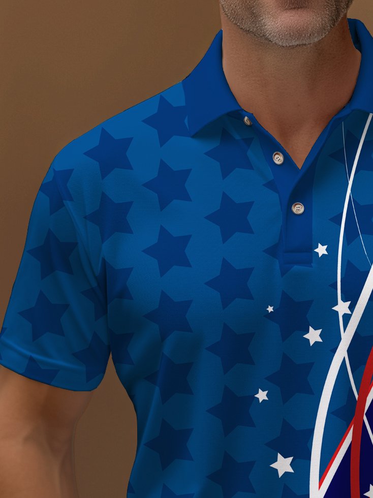 Alohadaddy - Polo elástico con estampado de bandera estadounidense para vacaciones, cómodo y para acampar, talla grande
