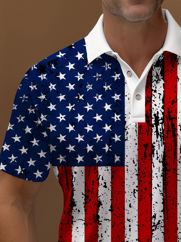 Alohadaddy - Polo elástico con estampado de bandera estadounidense para vacaciones, cómodo y para acampar, talla grande