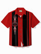 Alohadaddy Vintage Bowling Pinstripe Samurai Print Chest Pocket Shirt Plus Size Men's Shirt