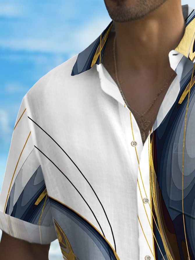 Alohadaddy Vintage Abstract Gradient Textured Print Chest Pocket Shirt Plus Size Men&