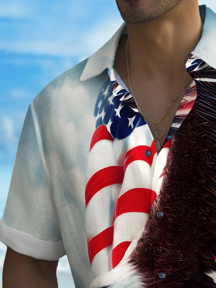 Camisa de manga corta transpirable informal con estampado de águila y bandera del Día de la Independencia para hombre de Alohadaddy Holiday, talla grande