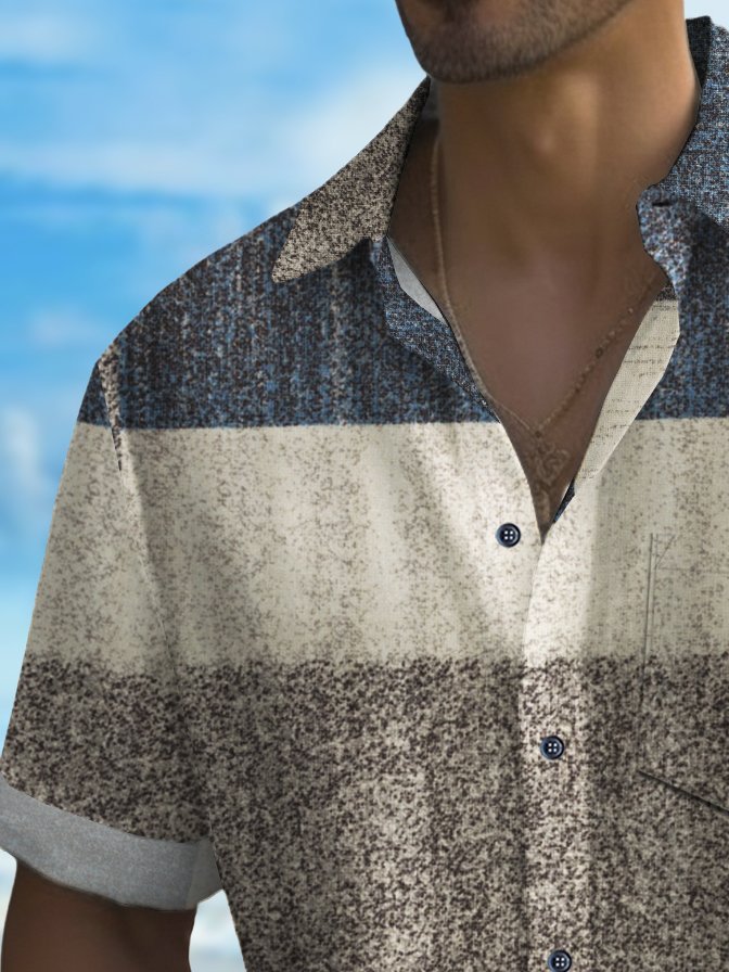 Alohadaddy Vintage Geometric Abstract Texture Print Chest Pocket Shirt Plus Size Men&