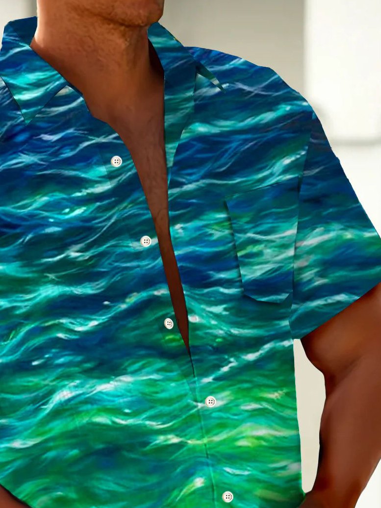 Alohadaddy Vintage Abstract Gradient Texture Print Chest Pocket Shirt Plus Size Men&