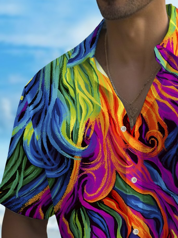 Camisa informal de manga corta transpirable con estampado de arte abstracto y motivo del mes del orgullo para hombre de Alohadaddy Holiday, talla grande