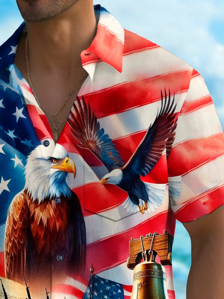 Camisa de manga corta transpirable informal con estampado de águila y bandera del Día de la Independencia para hombre de Alohadaddy Holiday, talla grande