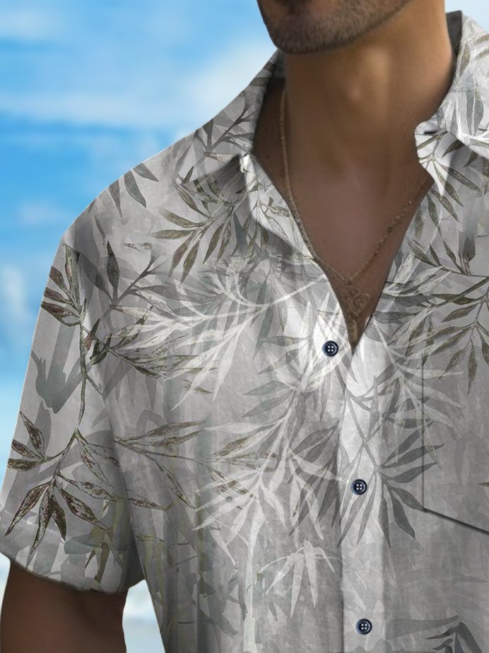 Alohadaddy Vintage Bamboo Print Chest Pocket Shirt Plus Size Men&