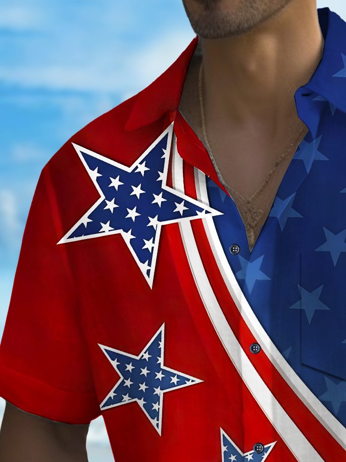 Camisa de manga corta transpirable informal con estampado de bandera del Día de la Independencia para hombre de Alohadaddy Holiday, talla grande