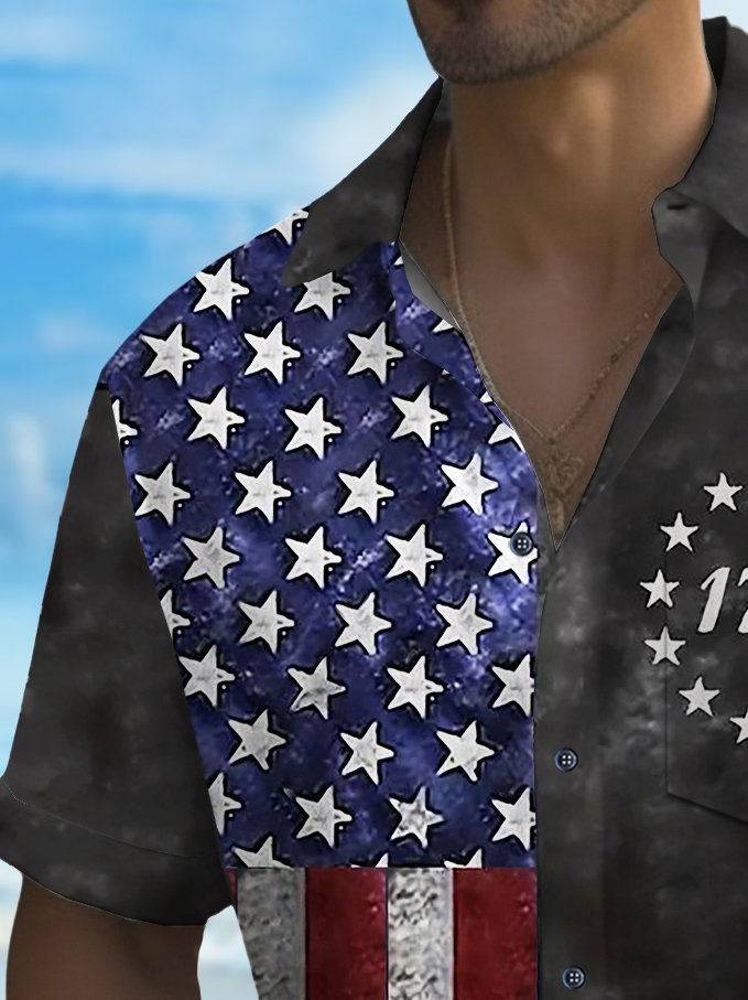 Camisa de vacaciones para hombre Alohadaddy Independence Day 1776, elástica, de secado rápido, con bolsillo para campamento, talla grande