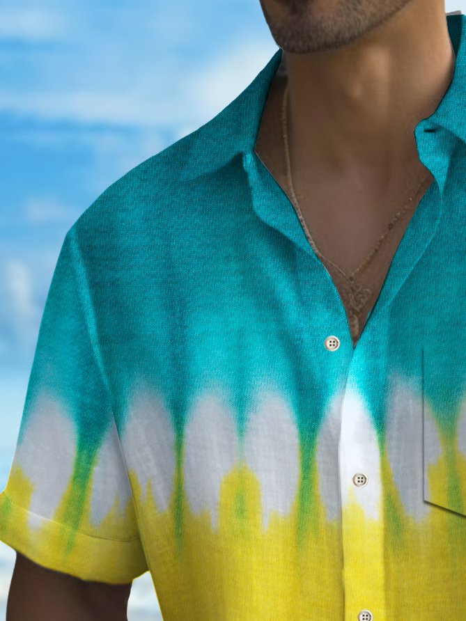 Alohadaddy Vintage Gradient Texture Print Chest Pocket Shirt Large Size Men&