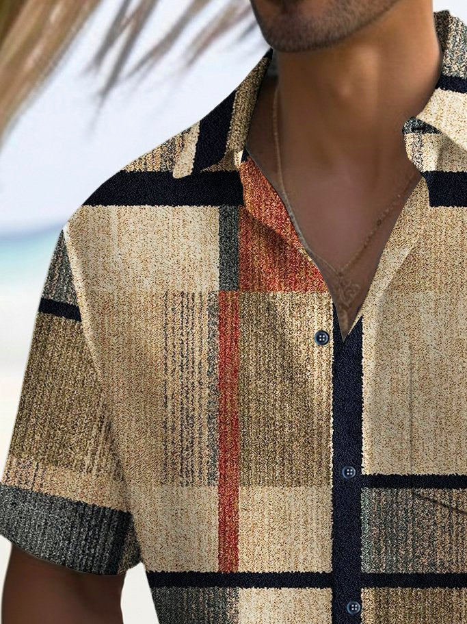 Alohadaddy Vintage Geometric Print Chest Pocket Shirt Plus Size Men&