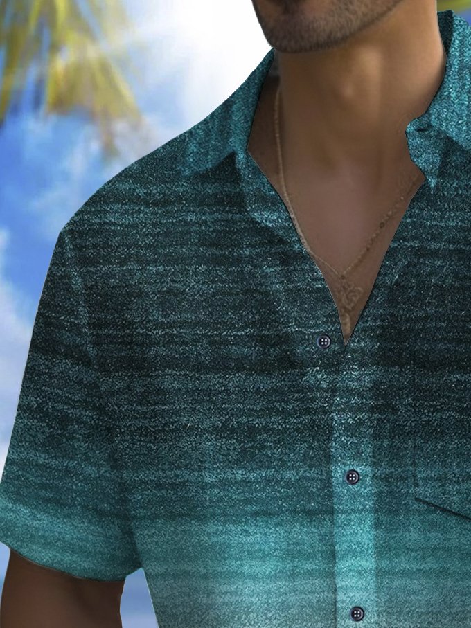 Alohadaddy Vintage Gradient Texture Print Chest Pocket Shirt Large Size Men&