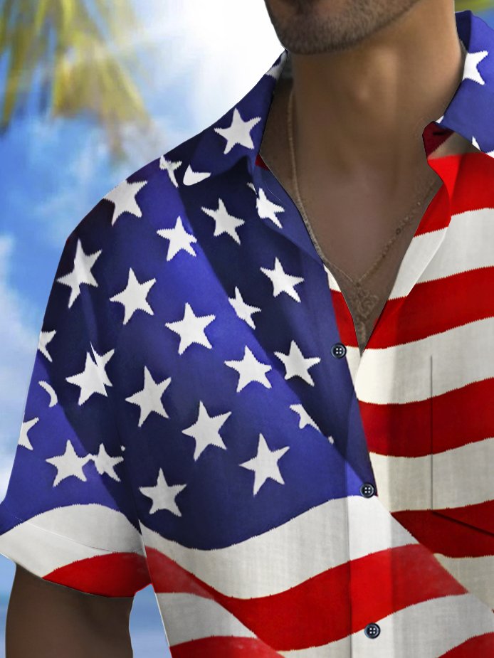 Camisa de manga corta transpirable informal con estampado de bandera del Día de la Independencia para hombre de Alohadaddy Holiday, talla grande