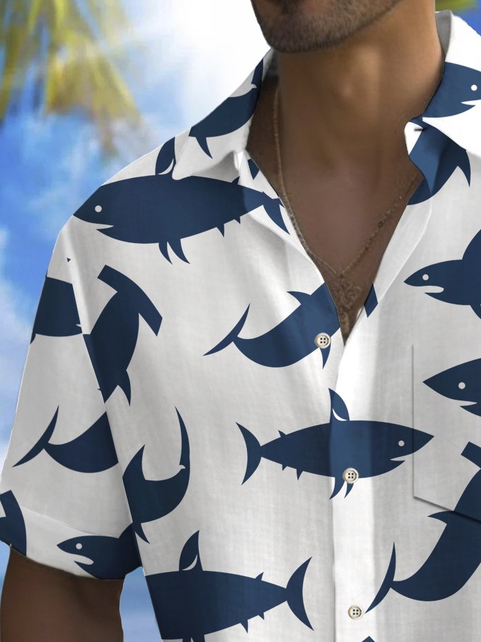 Chemise hawaïenne pour homme Alohadaddy Beach Vacation avec imprimé requin et poche pour camping
