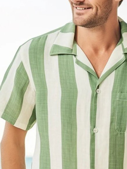 Alohadaddy Vintage Stripe Print Chest Pocket Men&