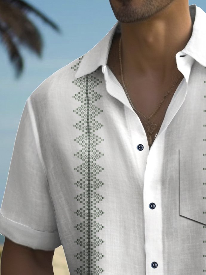 Camisa de hombre de manga larga con bolsillo en el pecho y estampado de rayas estilo bolos vintage de Alohadaddy