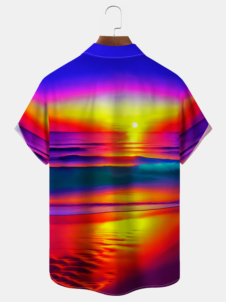 Chemise hawaïenne pour homme Alohadaddy Beach Vacation, chemise de camping à poche avec imprimé Sunset Beach, grande taille