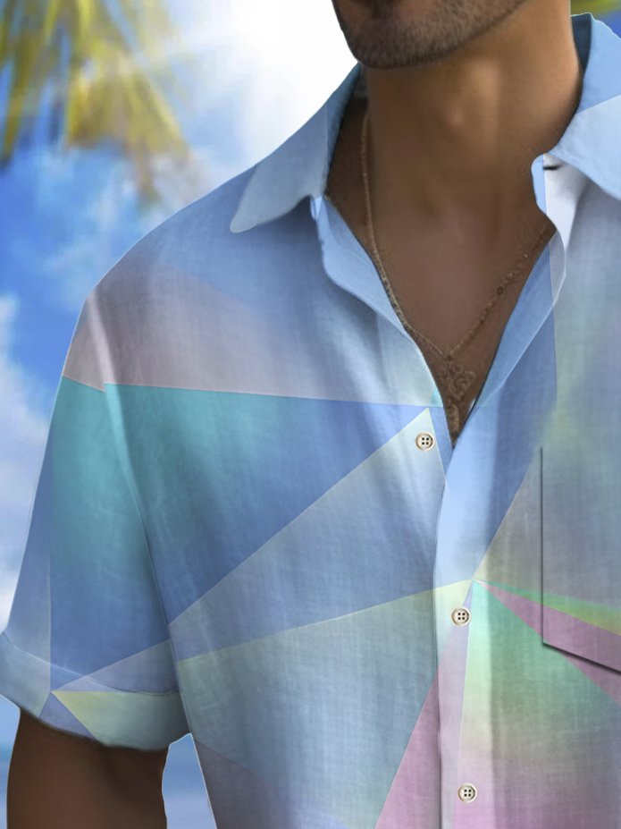 Chemise haute pour homme à imprimé géométrique dégradé vintage Alohadaddy avec poche poitrine