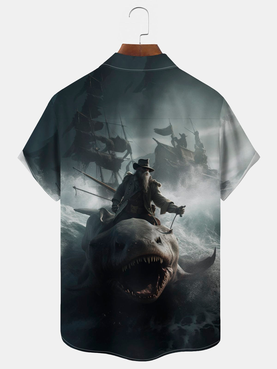 Camisa hawaiana para hombre Alohadaddy Beach Vacation con estampado pirata y bolsillo para acampar, talla grande