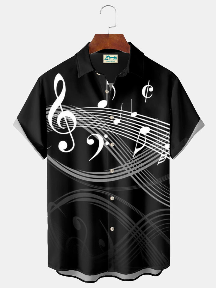 Camisa hawaiana con estampado de notas musicales y bolsillo para acampar para hombre de Alohadaddy Beach Vacation, talla grande
