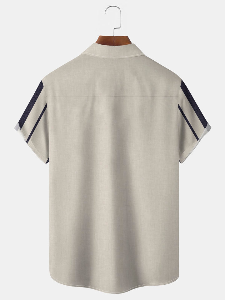 Camisa alta para hombre con bolsillo en el pecho y estampado de rayas de bolos vintage de Alohadaddy