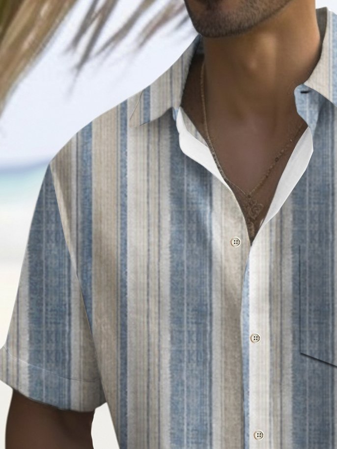 Camisa alta para hombre con bolsillo en el pecho y estampado de textura a rayas vintage de Alohadaddy