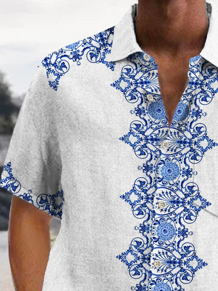 Chemise hawaïenne vintage pour homme Alohadaddy, style baroque, imprimé floral ethnique, poche extensible, chemise de camping, grande taille