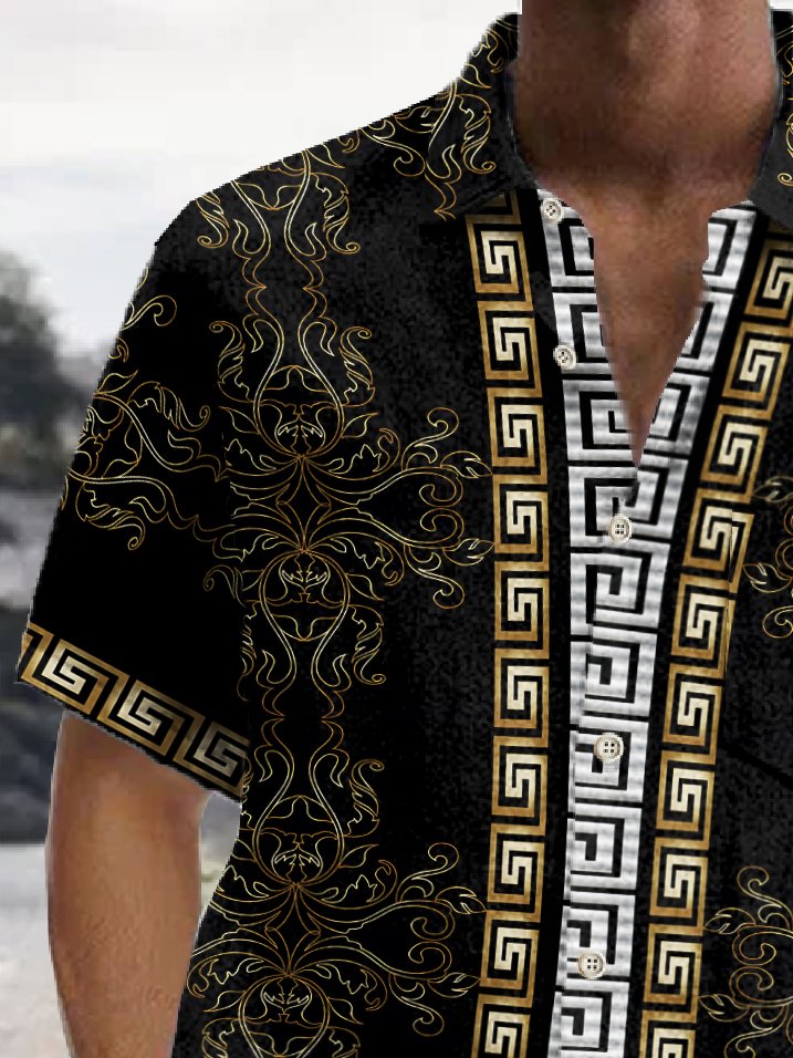 Camisa hawaiana vintage Alohadaddy para hombre, con estampado floral étnico barroco Palace, camisa de camping elástica con bolsillo y talla grande