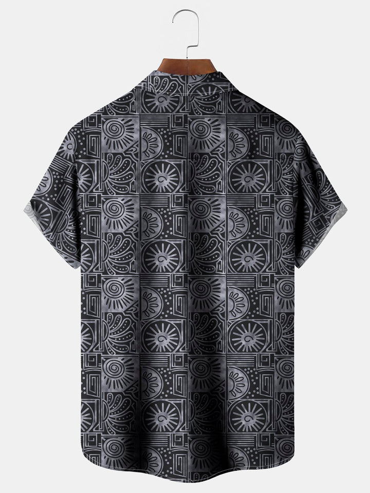 Alohadaddy Vintage Geometric Texture Printed Chest Pocket Men&