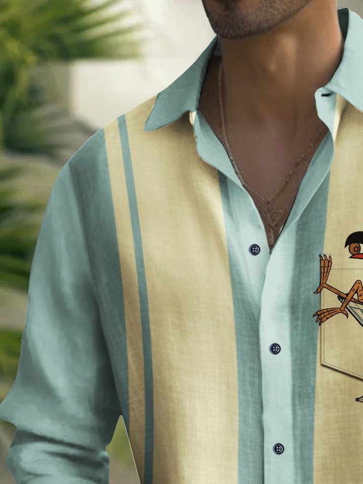 Alohadaddy Vintage Bowling Toucan Cocktail Print Chest Pocket Shirt Plus Size Men&
