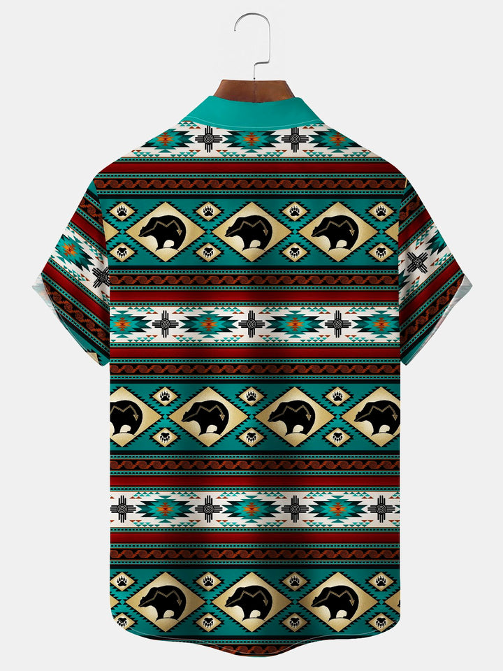 Camisa alta para hombre Alohadaddy Vintage Bowling con estampado étnico floral y rayas y bolsillo en el pecho