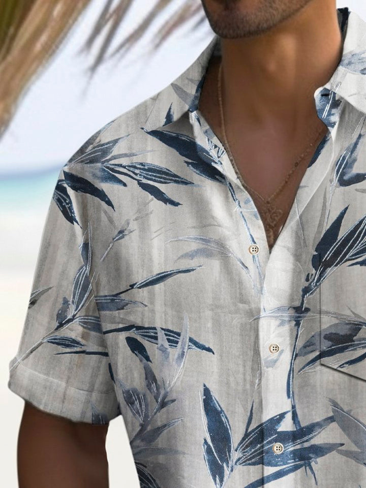 Camisa hawaiana con estampado de bambú y bolsillo para acampar para hombre de Alohadaddy Beach Vacation, talla grande