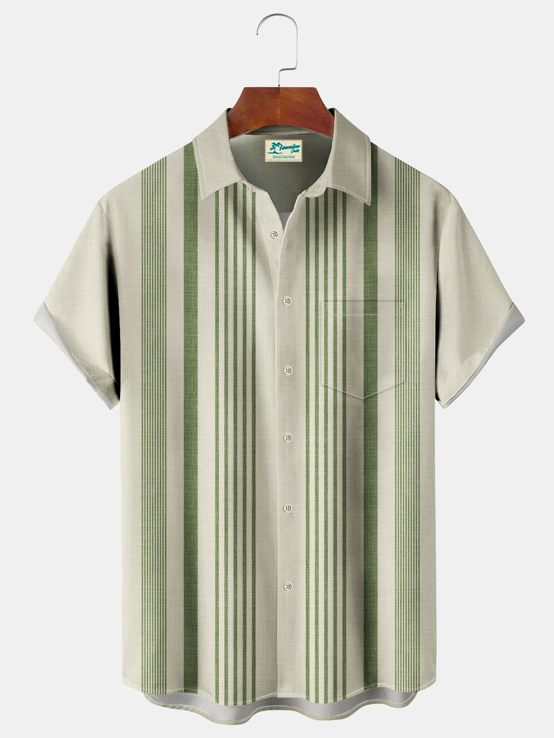 Camisa de hombre de manga larga con bolsillo en el pecho y estampado de rayas estilo bolos vintage de Alohadaddy
